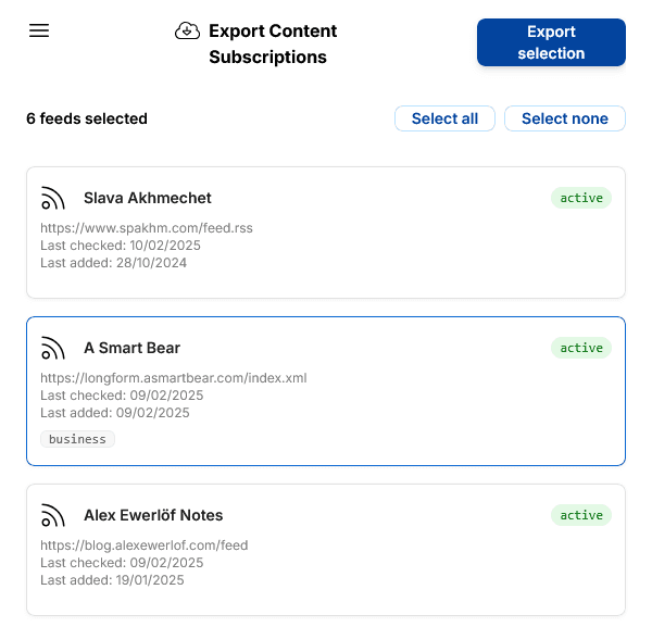 Export subscriptions