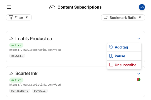 Subscriptions list